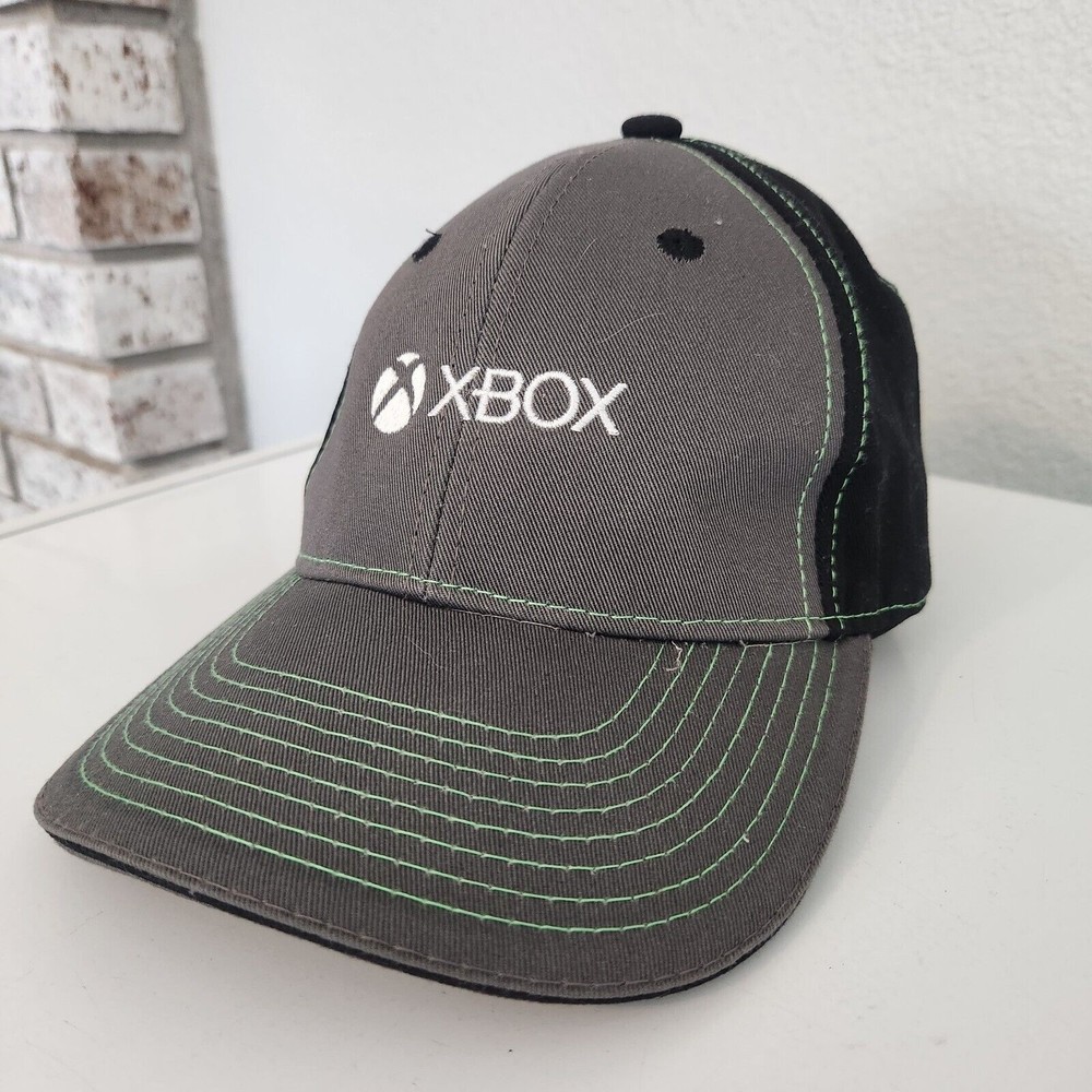 Xbox Logo Snapback Hat Cap Black/Gray With Green Stich Excellent Condition